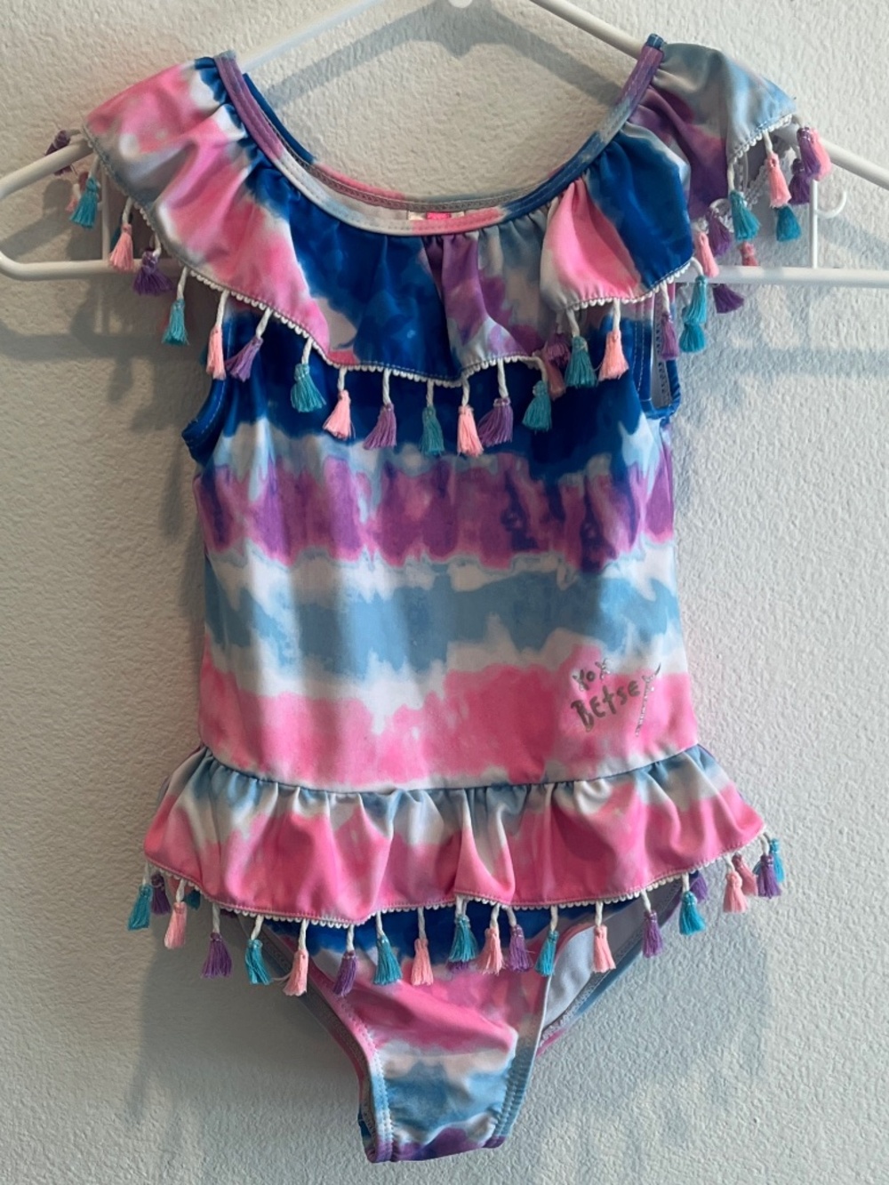Betsey Johnson Girl's Tie Dye Tassel One-Piece Swimsuit Size 6